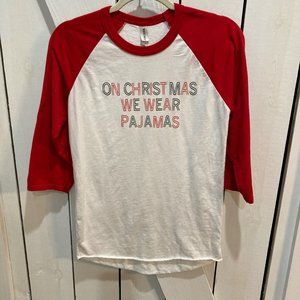 Christmas pajama henley top red white green Small
